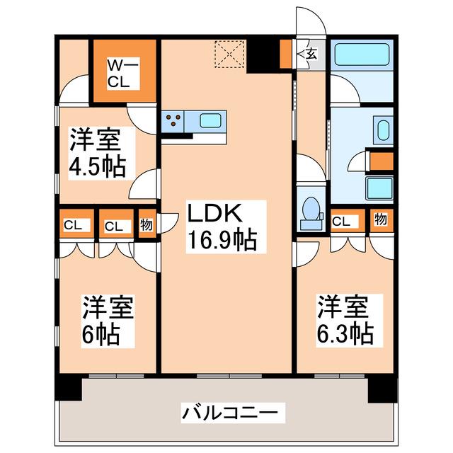 RJRプレシア熊本駅前(3LDK/12階)の間取り写真