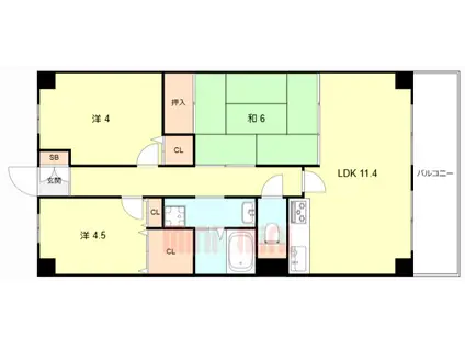 アソシアード御幣島(3LDK/3階)の間取り写真