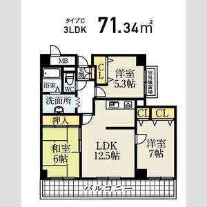 シティ南落合(3LDK/6階)の間取り写真