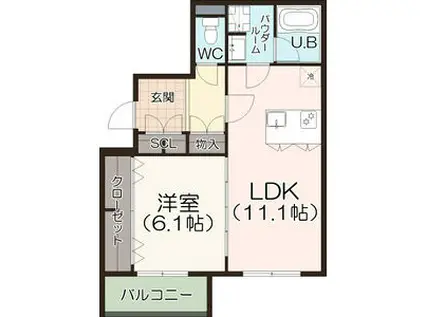 名古屋市西区平中町共同(1LDK/1階)の間取り写真