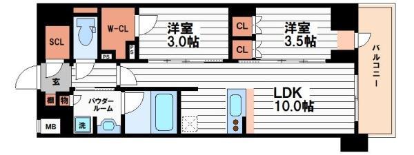 コンフォリア・リヴ博労町一丁目Q(2LDK/5階)の間取り写真