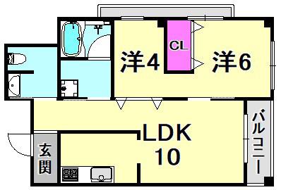甲子園口ハウス(1LDK/3階)の間取り写真