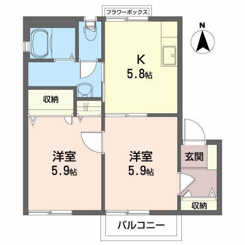 グランソレイユA(2K/2階)の間取り写真