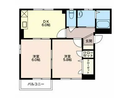 ディアス サンライト(2DK/1階)の間取り写真