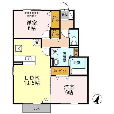 DIANTHUS B棟(2LDK/1階)の間取り写真
