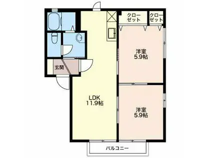 コーポワカヒガシII(2LDK/2階)の間取り写真