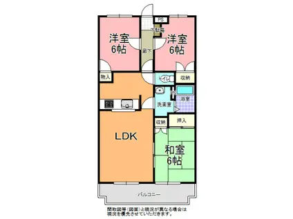 サンハイツ見和 A棟(3LDK/3階)の間取り写真
