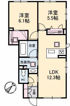 ミラベルKSII(2LDK/1階)の間取り写真