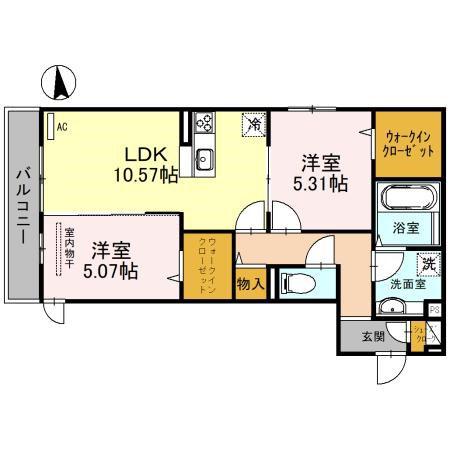 ラ・メゾン狭山(2LDK/2階)の間取り写真