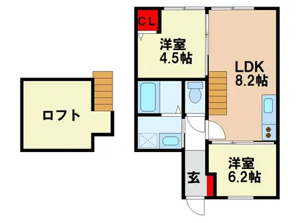 グランステイツ小郡(2LDK/1階)の間取り写真