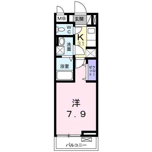 ブランドール K(1K/3階)の間取り写真