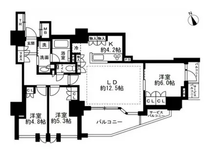 プレミスト三鷹(3LDK/6階)の間取り写真
