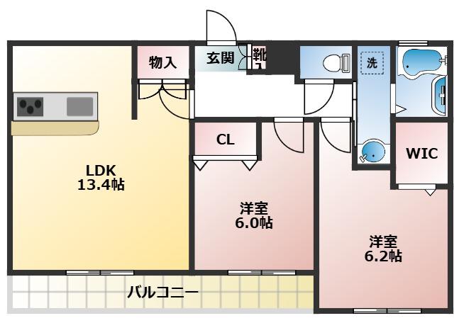ウィステリア浅間(2LDK/1階)の間取り写真
