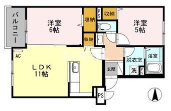 セゾンエスポワールI(2LDK/1階)の間取り写真