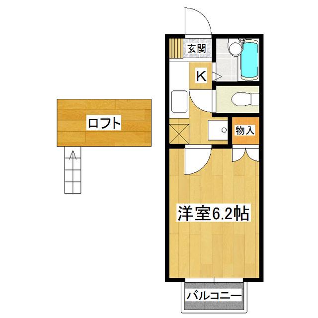 サンステージB棟(1K/2階)の間取り写真