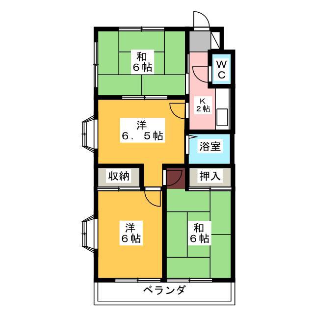 ハイツヨネクラ(4K/2階)の間取り写真