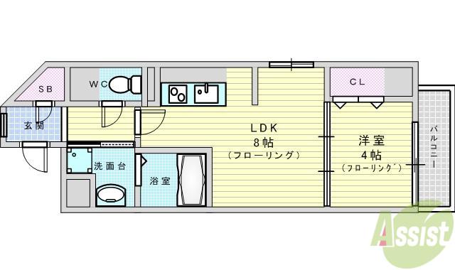 SK江坂(1LDK/7階)の間取り写真