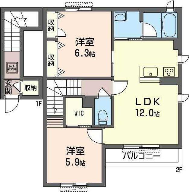 ソレイユ(2LDK/2階)の間取り写真