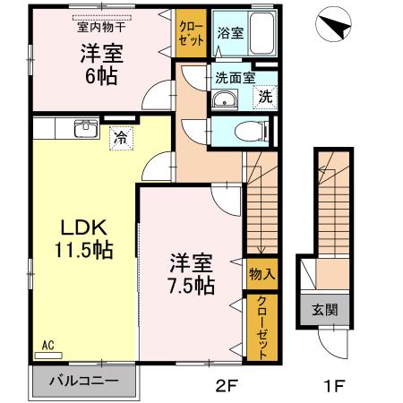 セジュール櫻 C棟(2LDK/2階)の間取り写真