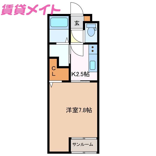 MYヒノリア(1K/1階)の間取り写真