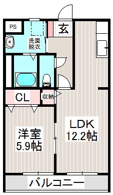 グランツE(1LDK/2階)の間取り写真