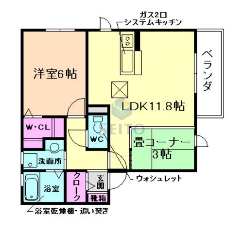 ダッフィールーム(1LDK/1階)の間取り写真