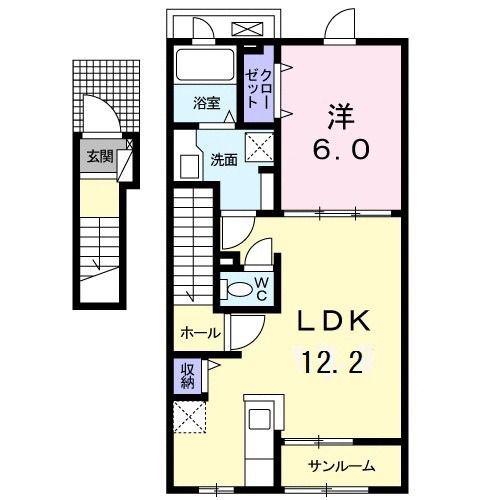 メゾンド・メルベーユ(1LDK/2階)の間取り写真