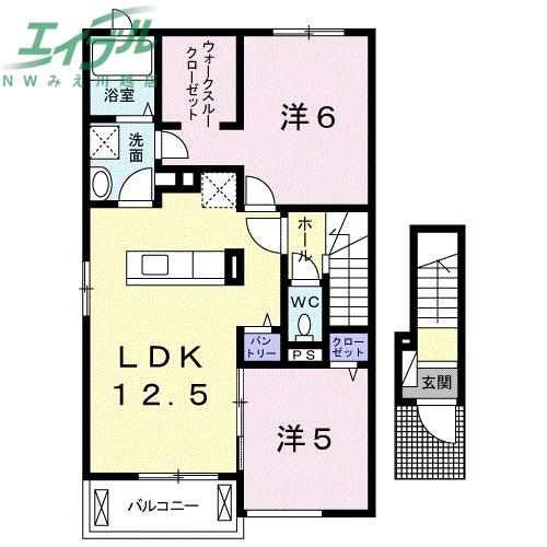 リベルテ I(2LDK/2階)の間取り写真