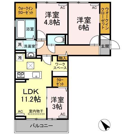 ラ・トゥール山城西 B棟(3LDK/1階)の間取り写真