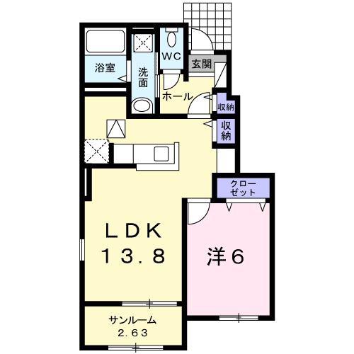メゾン・ジュメルC(1LDK/1階)の間取り写真
