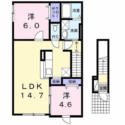 ウィート ベル(2LDK/2階)の間取り写真