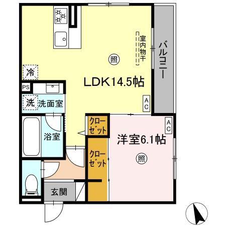 カサブランカ(1LDK/2階)の間取り写真