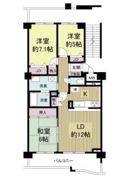 KDXレジデンス夙川ヒルズ 5番館(3LDK/3階)の間取り写真
