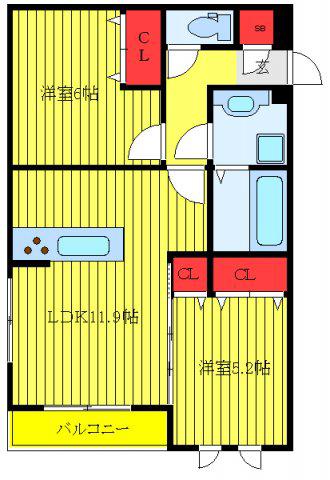 BIENESTAR(2LDK/3階)の間取り写真