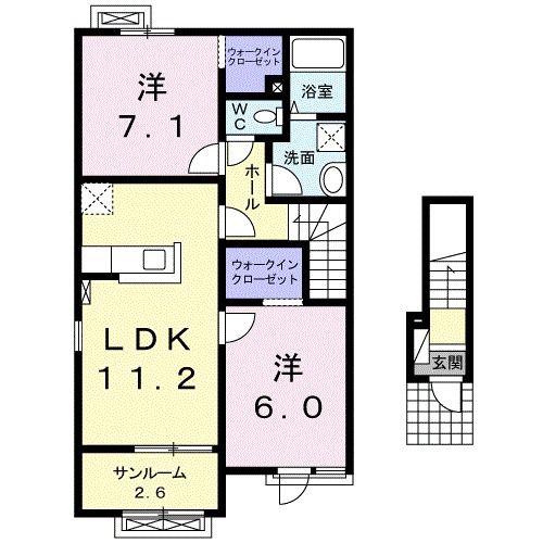 ラ・シンティランテII(2LDK/2階)の間取り写真