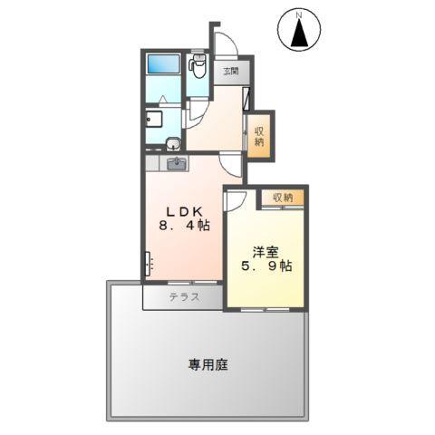 プロニティゆまち(1LDK/1階)の間取り写真