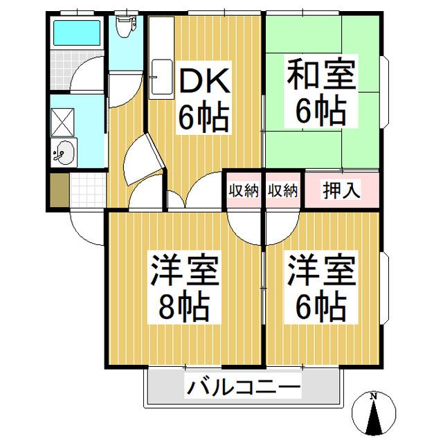 メゾンハイブリッジ S棟(3DK/2階)の間取り写真