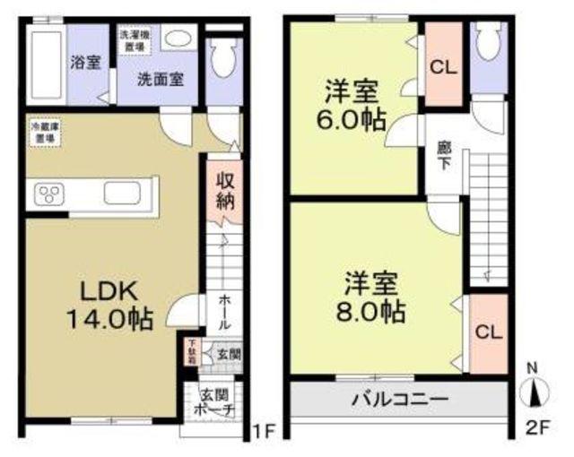 J WING イースト/ウエスト(2LDK/2階)の間取り写真