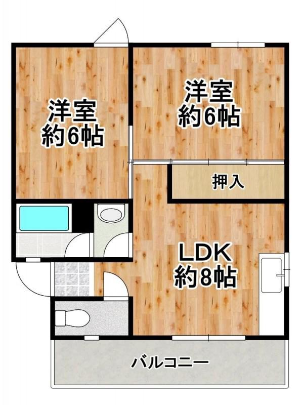 第2向和マンション(2DK/4階)の間取り写真