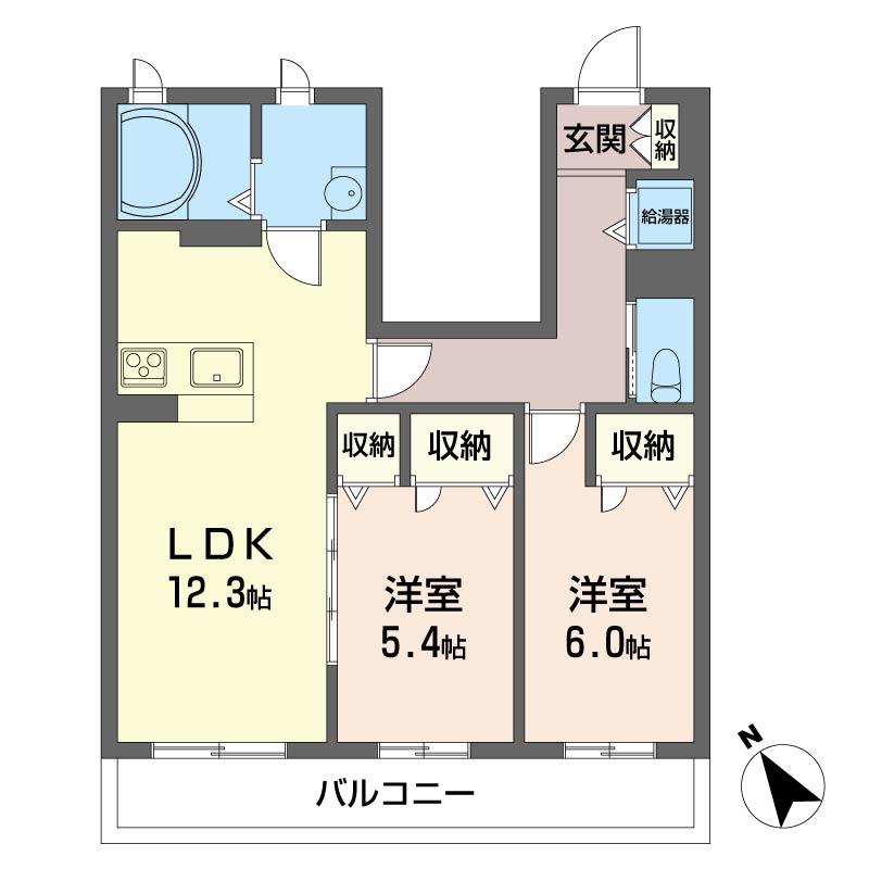 WELL FIELDS(2LDK/3階)の間取り写真