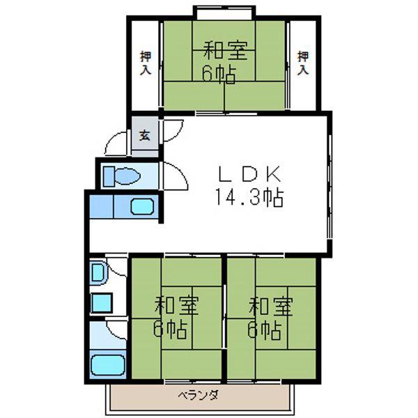 百石マンション1号館(3LDK/3階)の間取り写真