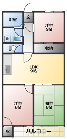 山田ビル(3LDK/6階)の間取り写真