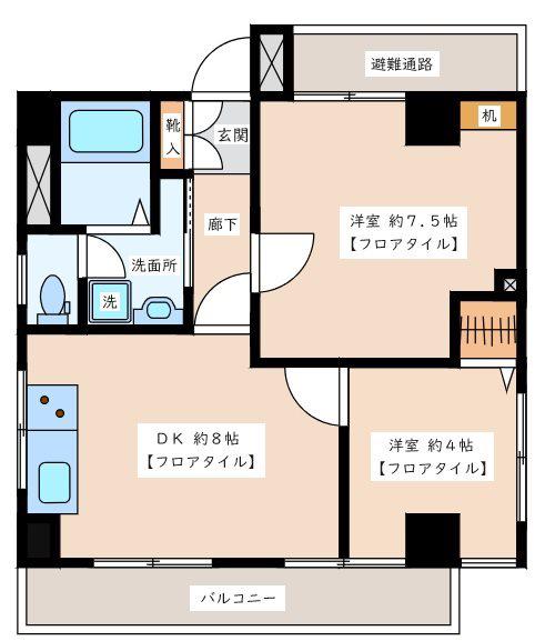 リブラ蒲田(2DK/2階)の間取り写真