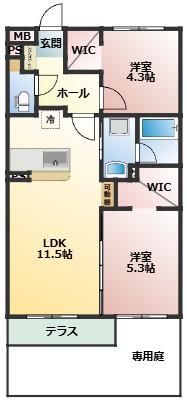 ARTH平松(2LDK/1階)の間取り写真