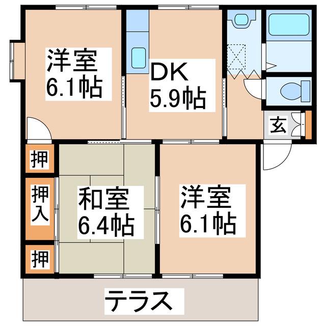 サンフラワー武蔵野台(3DK/1階)の間取り写真