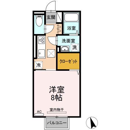 ロイジェントパークス富久山 D(1K/1階)の間取り写真