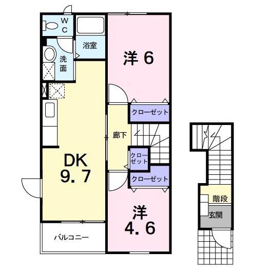 ムート21 B(2DK/2階)の間取り写真