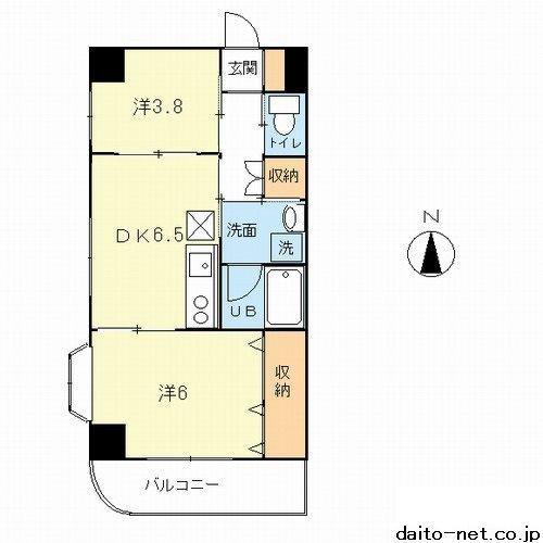 ボヌール(2DK/6階)の間取り写真