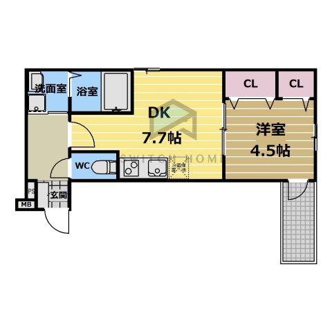 フジパレス森河内西II番館(1DK/1階)の間取り写真