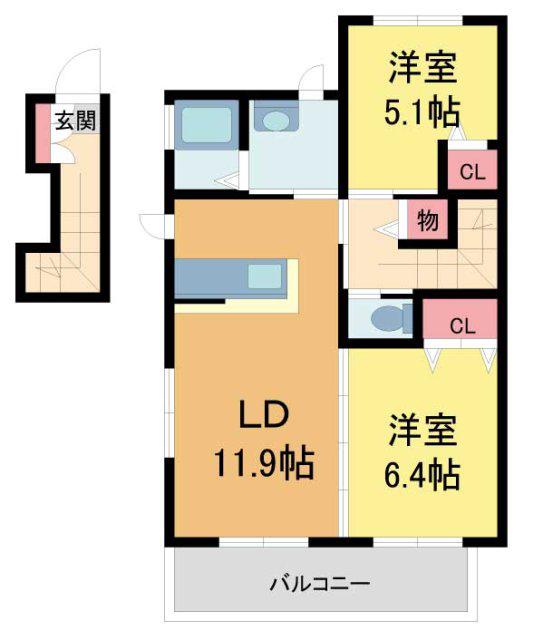 アルフラット光明(2LDK/2階)の間取り写真